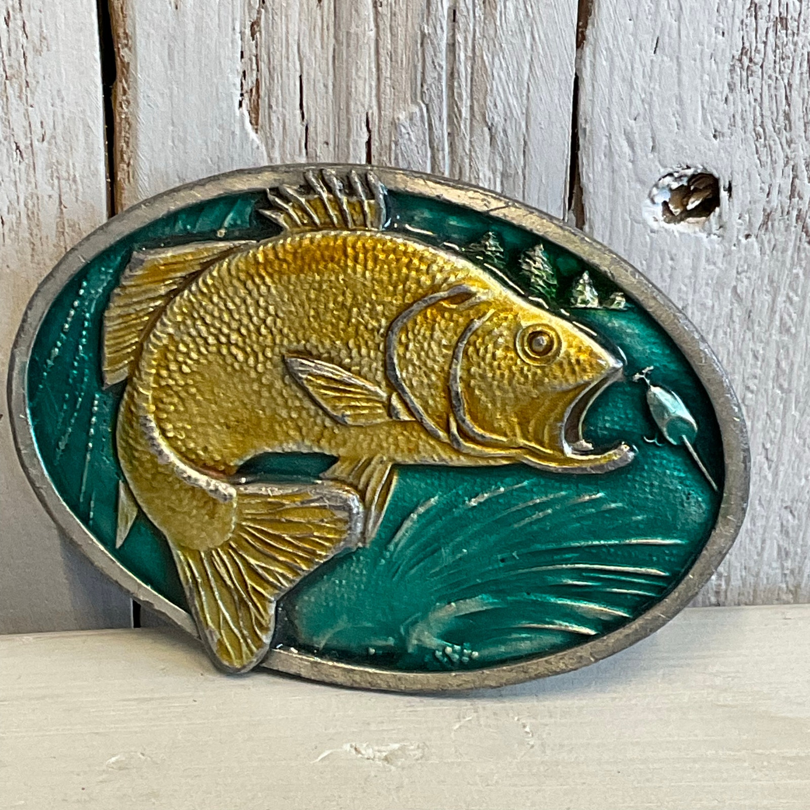 1977 Bass Bergamot Brass Works Belt Buckle USA Angler X144 Retro