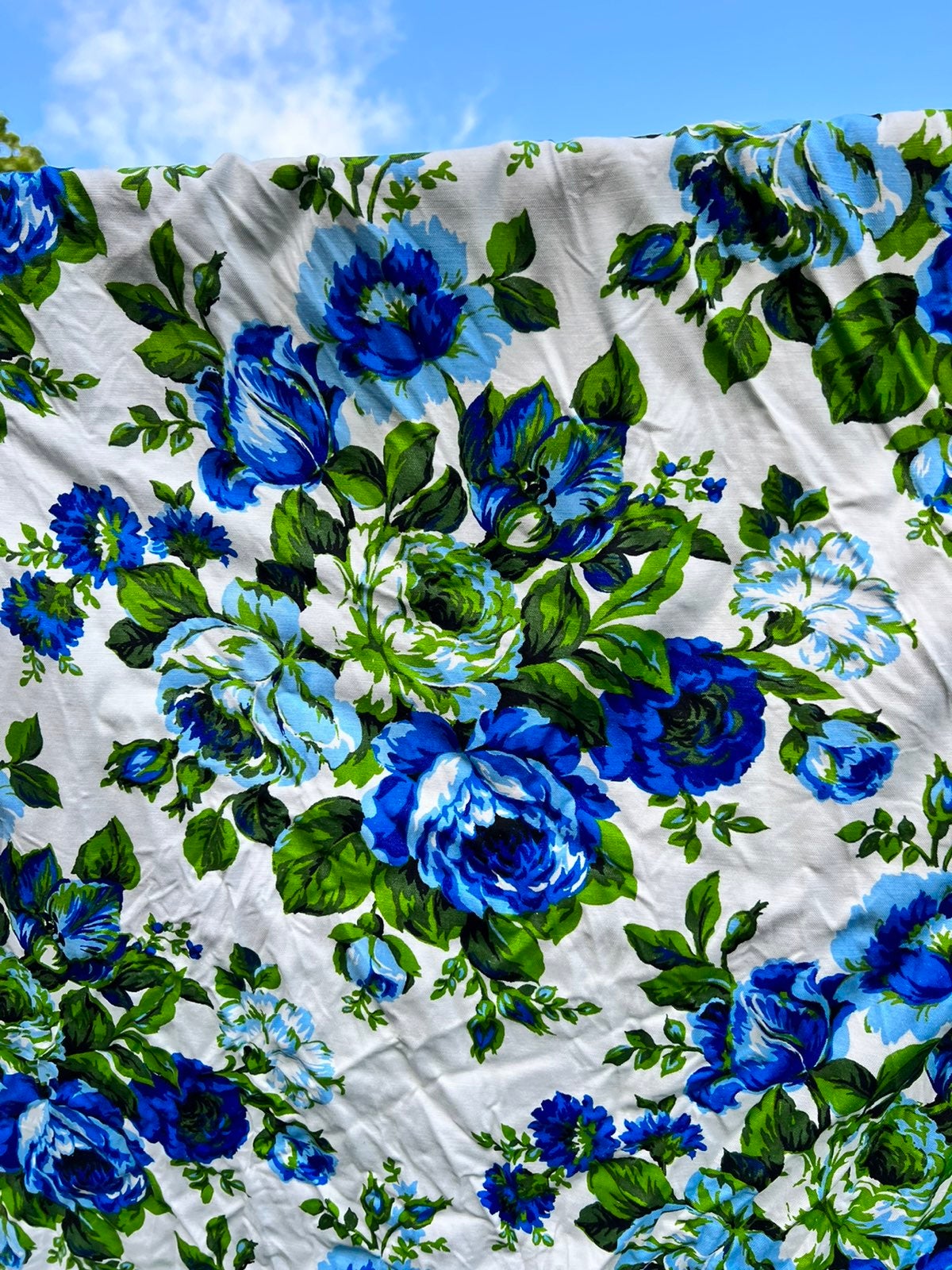 floral vintage mod op art blue green rose curtains drapes true vintage linen bla
