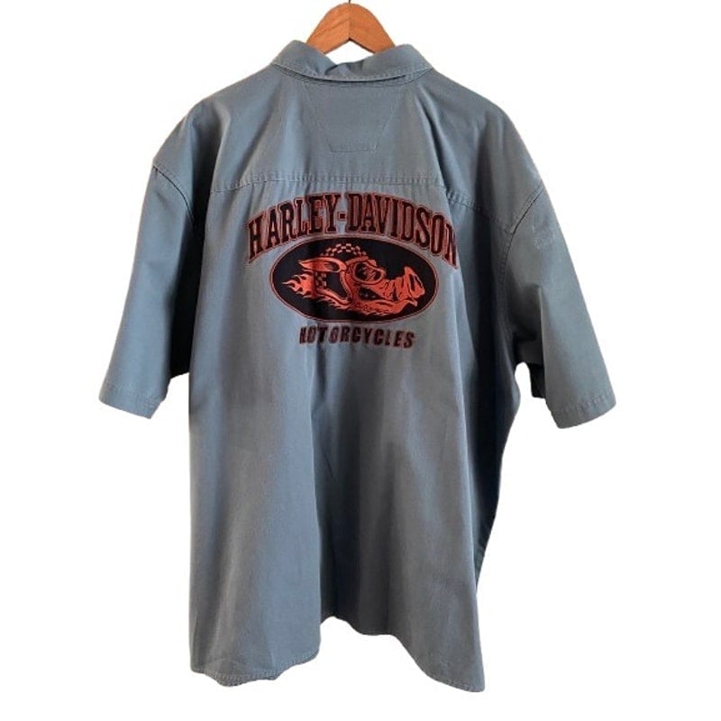 Harley Davidson Y2K Patchwork Hog Motorcycle Button Up Gray Shirt Mens Size XXXL