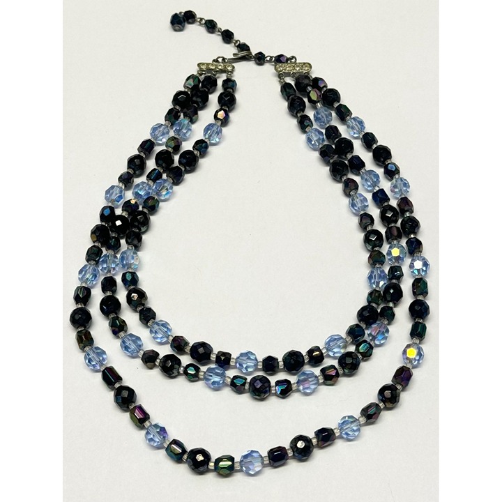 Vintage blue three strand crystal necklace