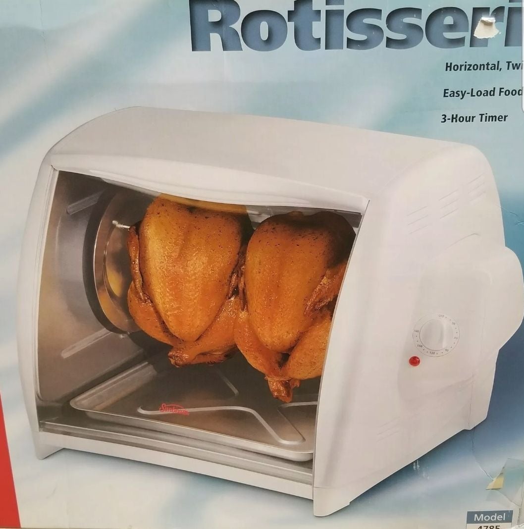 Sunbeam Horizontal Rotisserie Oven White Model 4785 Easy Load Basket Twin Unit