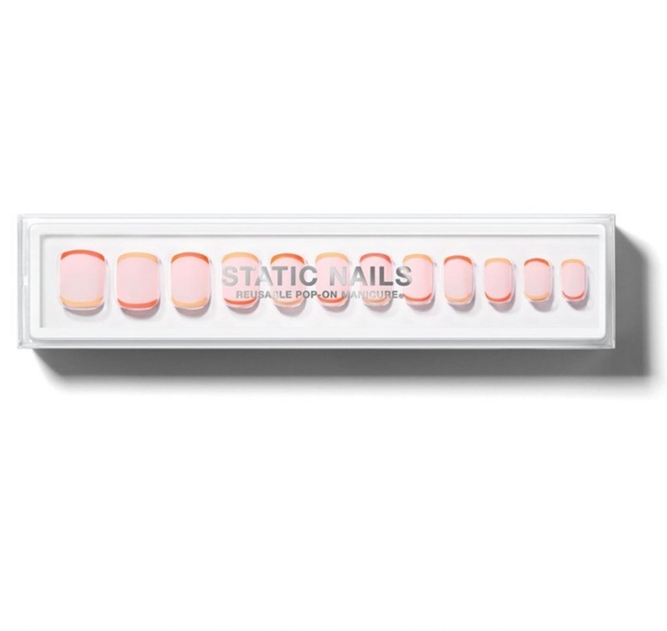 Static Nails Reusable Pop On Manicure Nails (Reverse French Orange-Square)