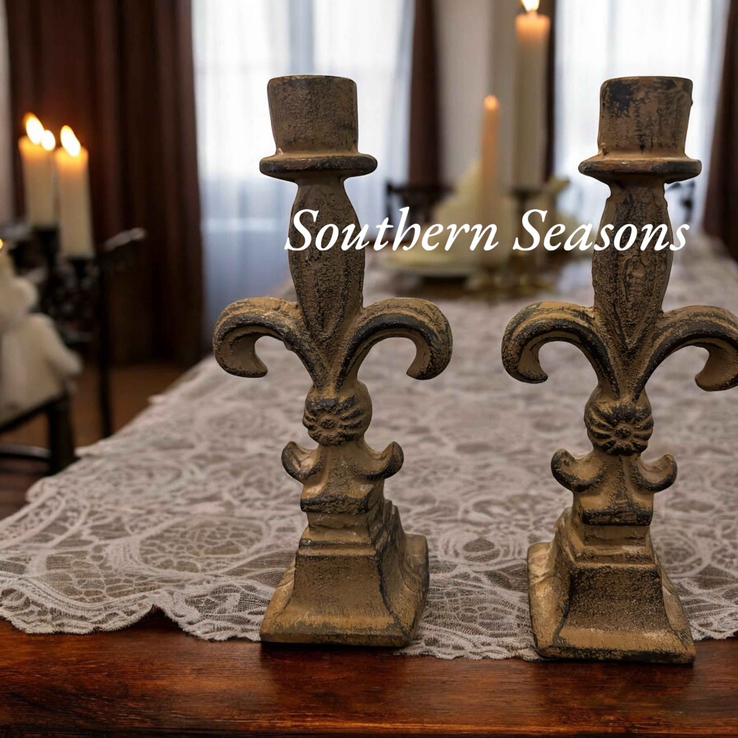 Cast Iron Fleur-de-lis Candle Sticks Home Decor