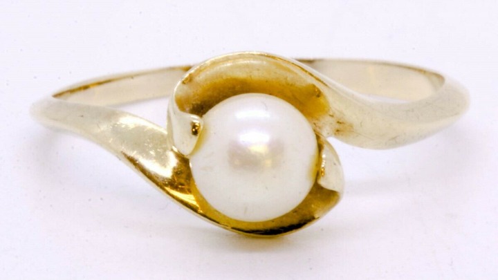 10K Yellow Gold 5mm Cultured White Pearl Solitaire Bypass Ring Sz 5.75 LP2103102