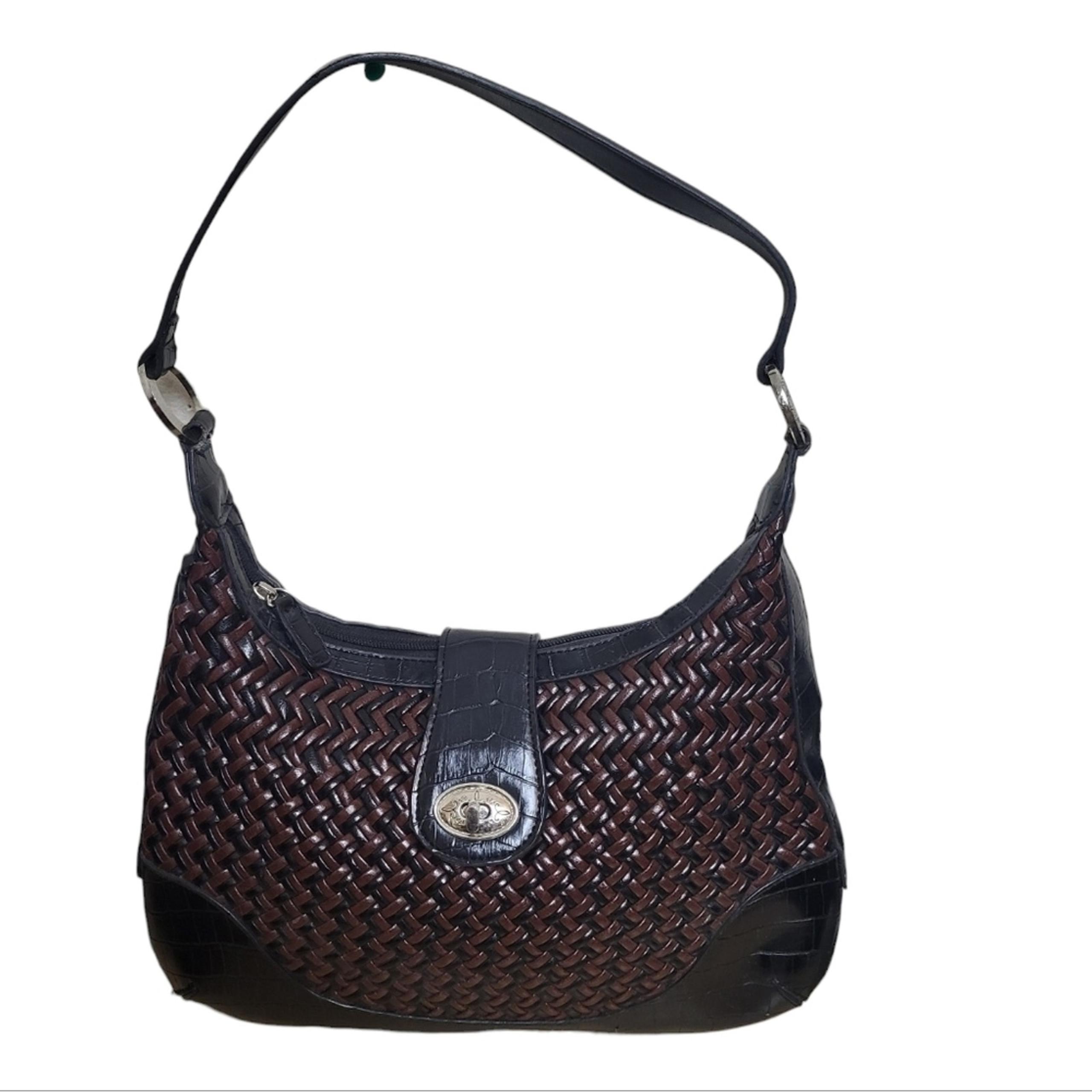 Coldwater Creek Shoulder Bag Brown  Black Woven Twist Lock Closure Purse