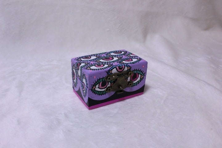 Hand painted wooden box with eye theme & poppin color scheme!