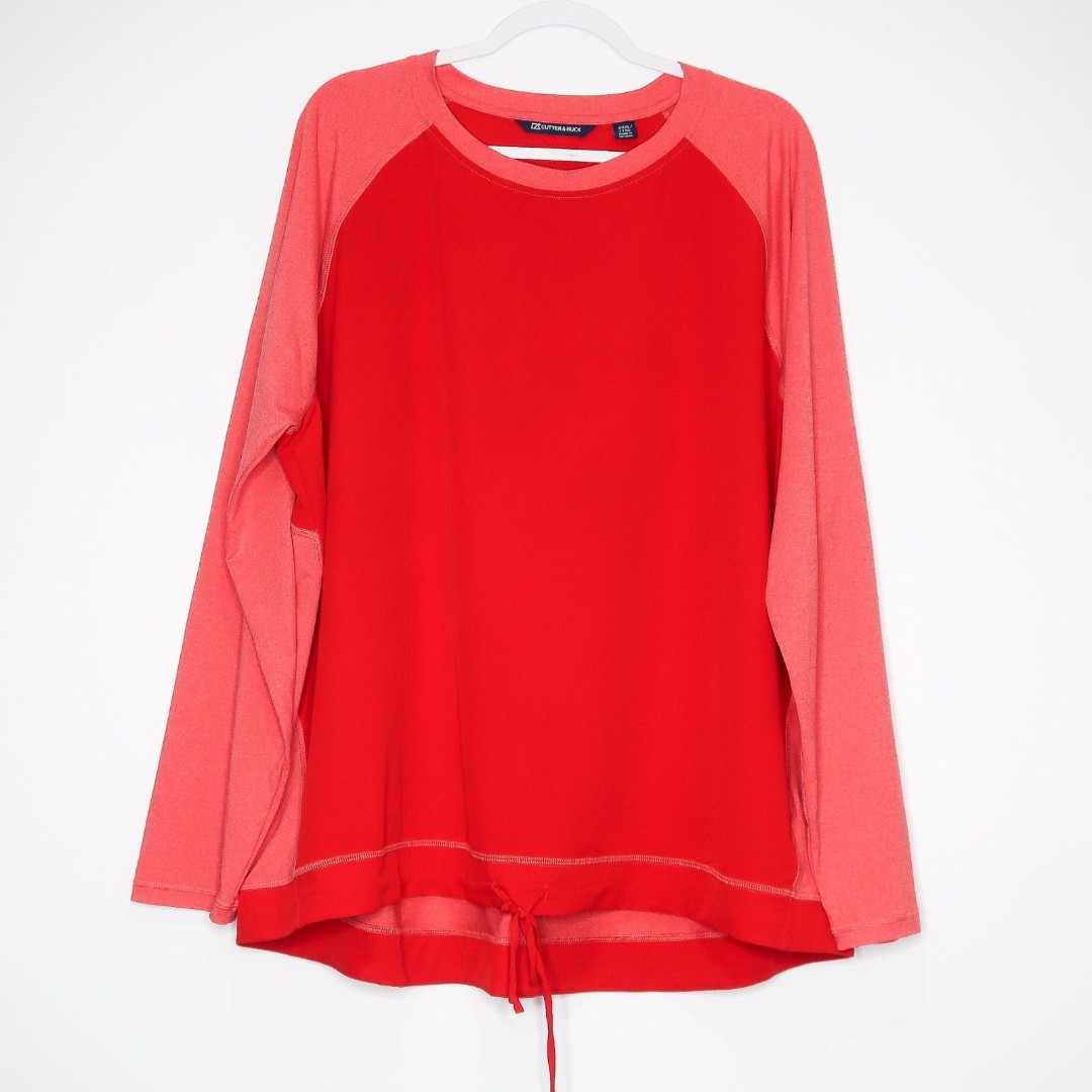 Cutter & Buck Womens Top Red Size XXXL Long Sleeve Response Tie Waist Crew Neck