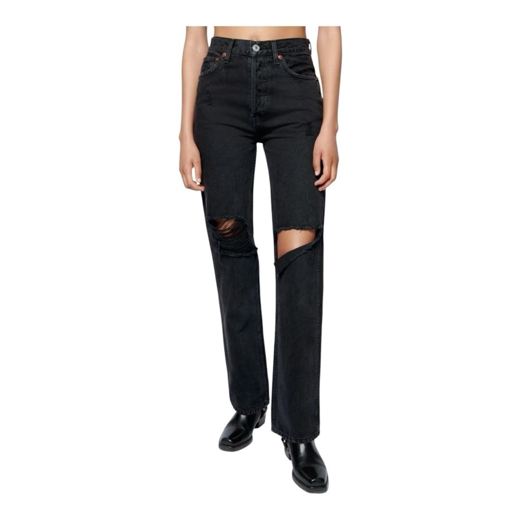 Women’s Re/Done Size 25 Black Distressed 90’s High Rise Loose Jeans NWT