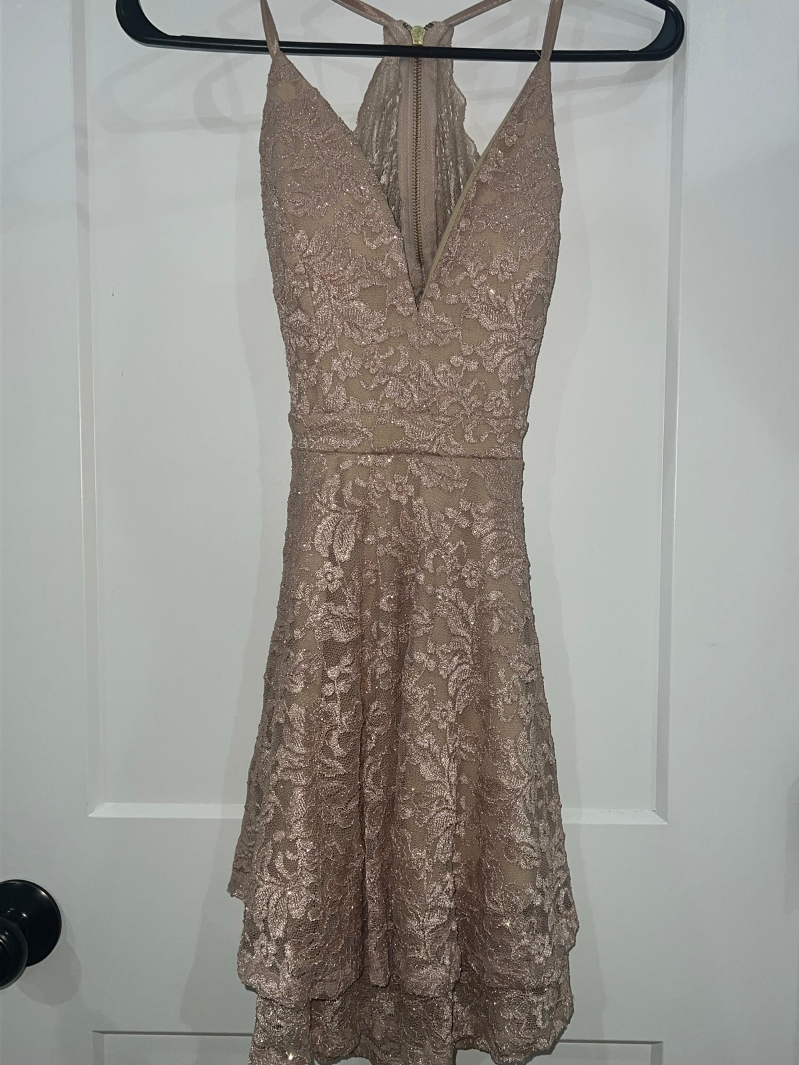 Windsor Pink Tan Glitter Sleeveless Halter A-line Mini Dress Size XS Prom Formal