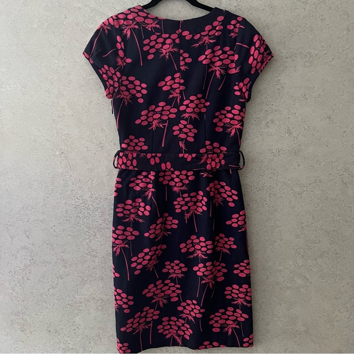 BODEN 12R WOMENS LINED DARK BLUE/PINK BELTED SHORT SLEEVE CAREER SCHOOL DRESS