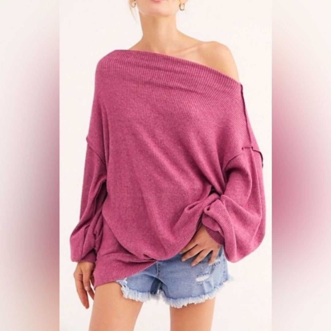 Free People We The Free Oversized Sweater Sz M Purple SUPER SOFT Casual Cozy