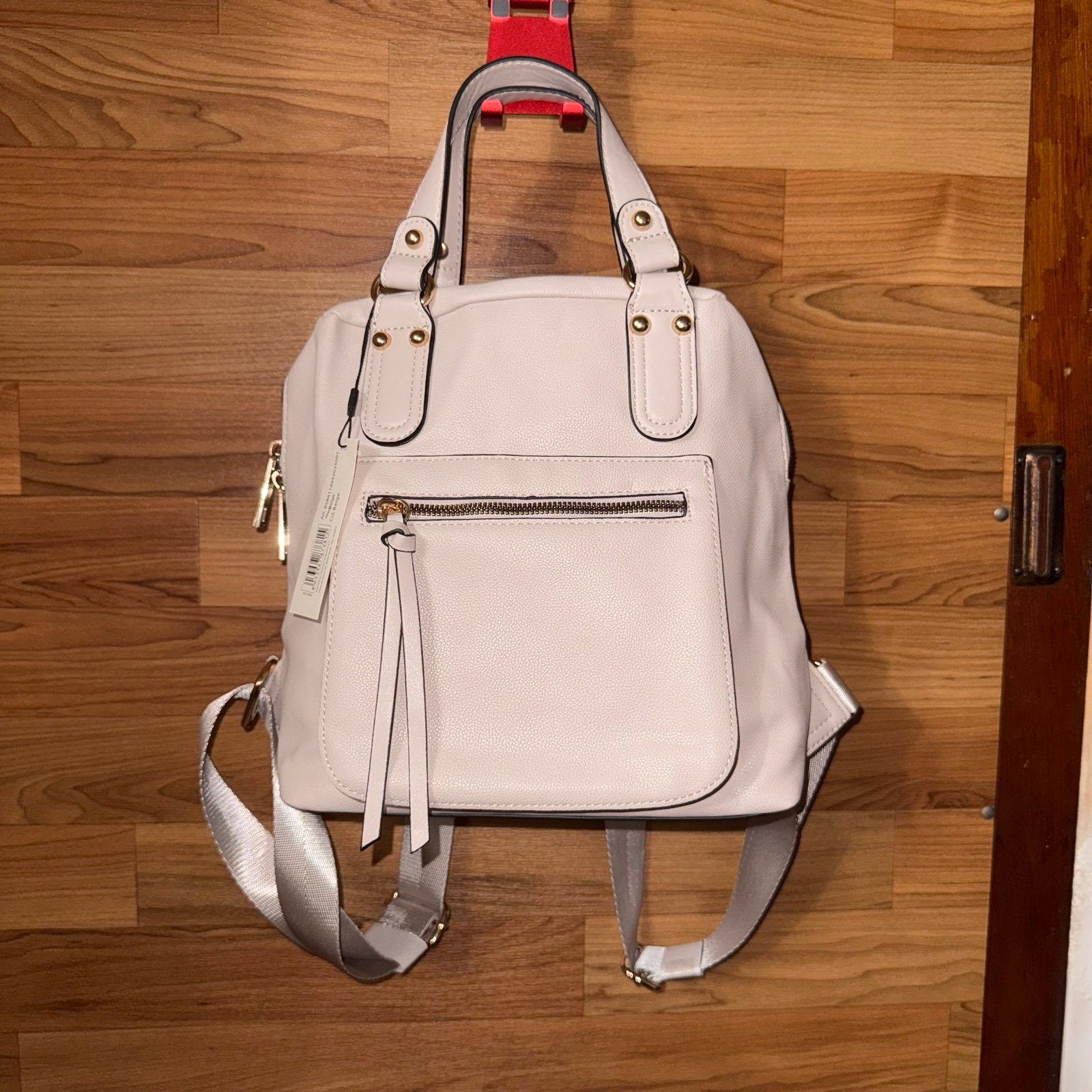 Carpisa Backpack Purse Convertible Tote Bag Ivory Faux Leather Gold Hardware NWT