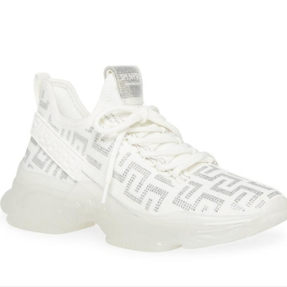 New Steve Madden Maxima white silver bling tennis shoes size 8