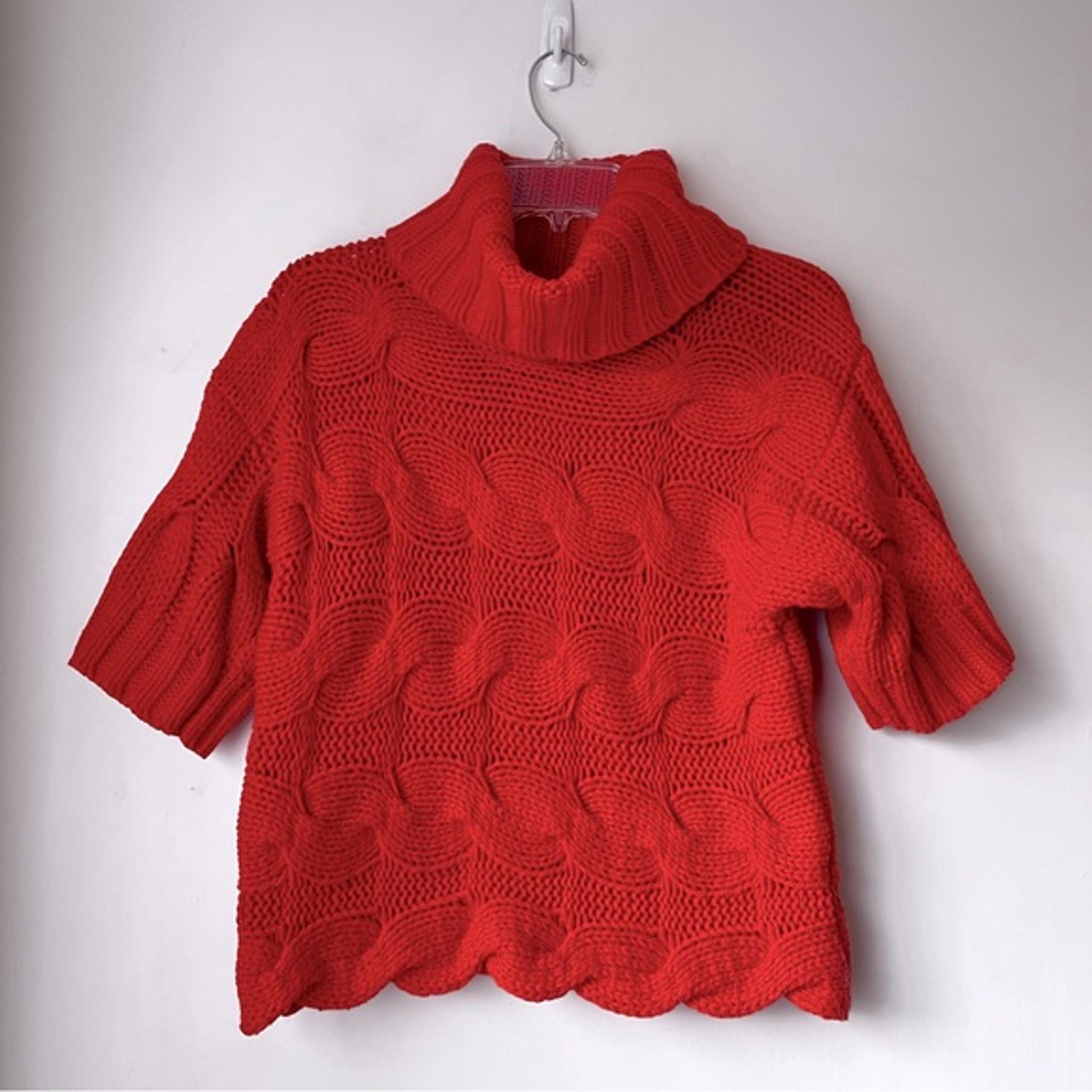 French Connection Red Orange Short Sleeve Turtle Neck Sweater M