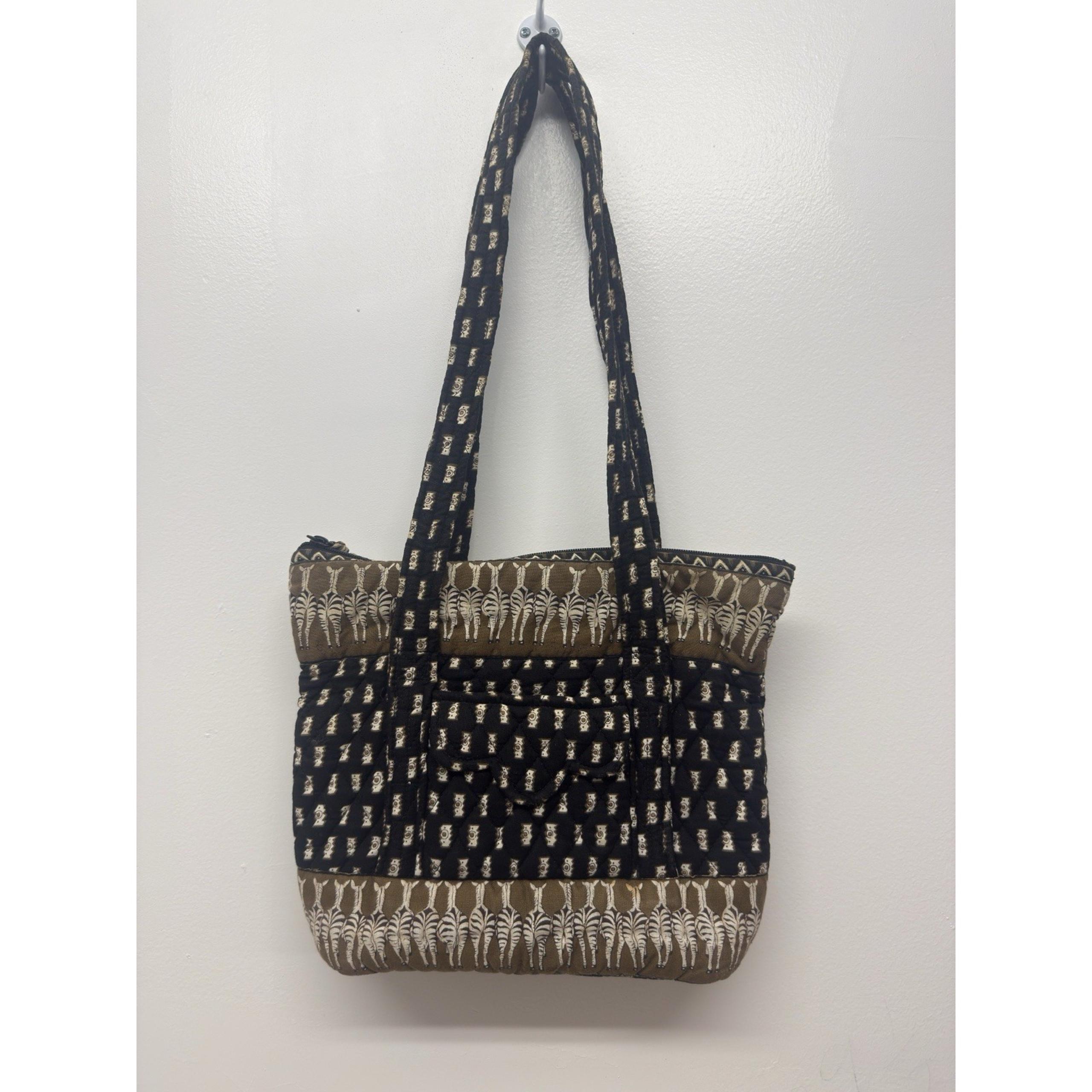 Vera Bradley Zebra Safari Pattern Vintage Tote Shoulder Bag Black Tan Ivory #50