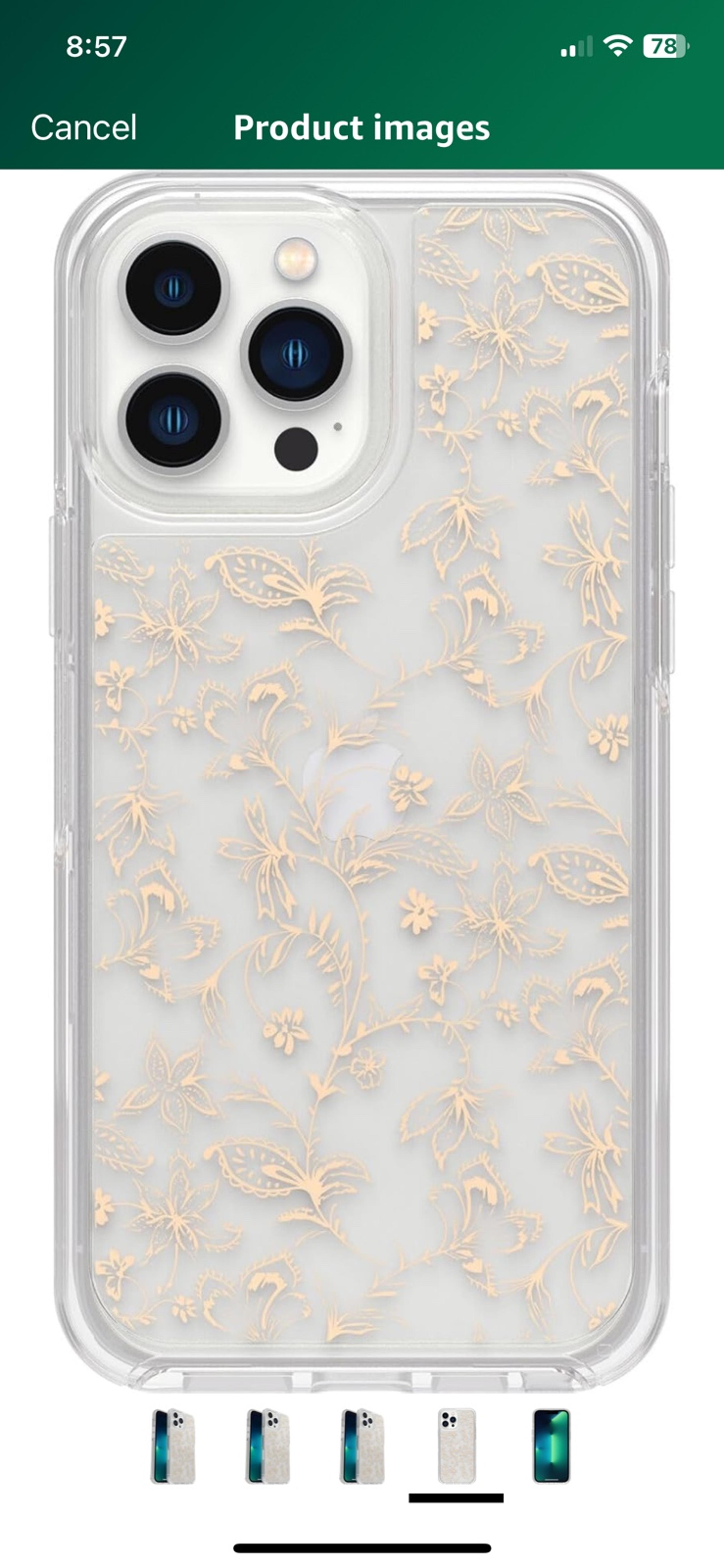 iPhone 12 otterbox cell phoneme case clear with gold flower’s