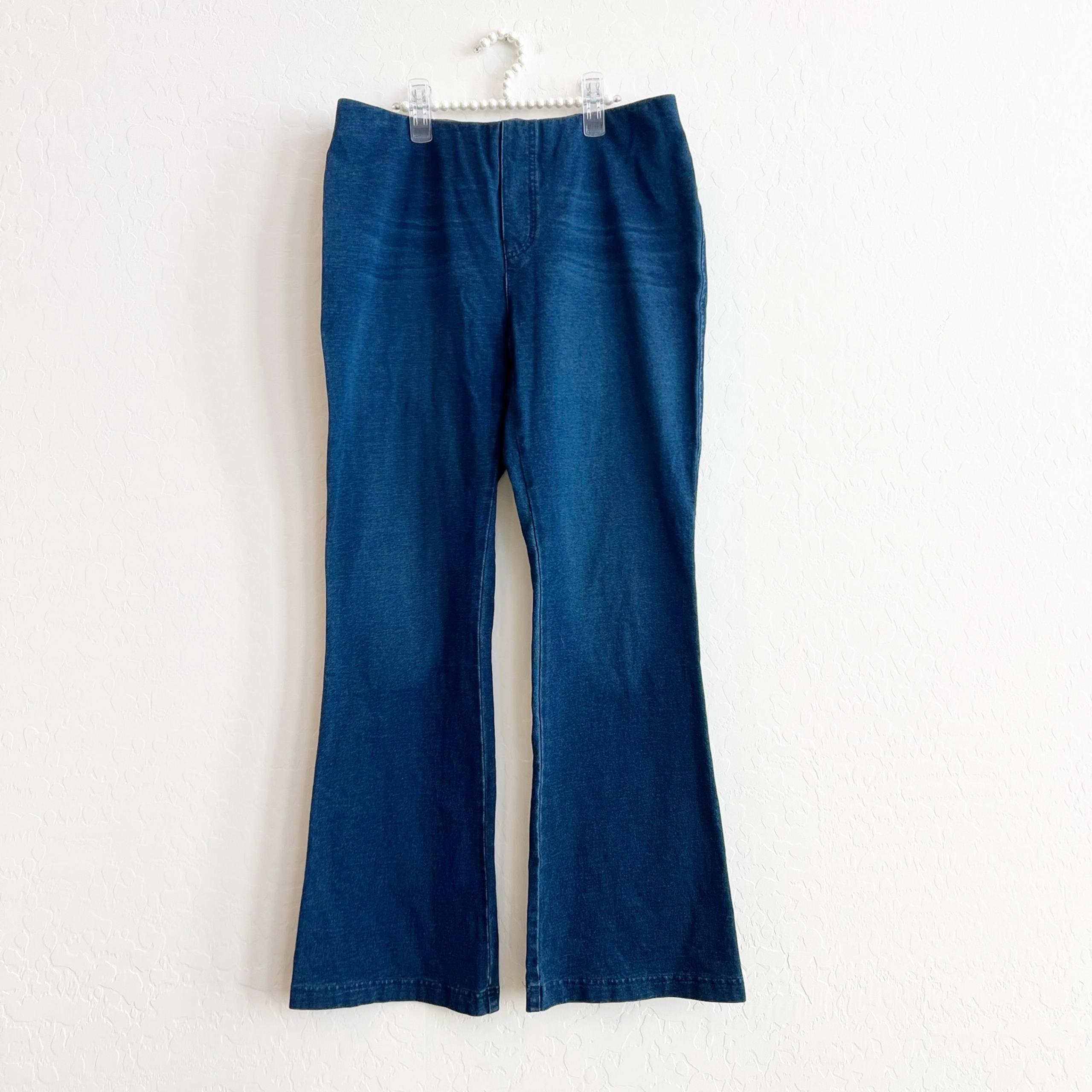 J. Jill Women's Pure Jill Indigo Pull-On Knit Flare Jeans Soft Dark Blue Small