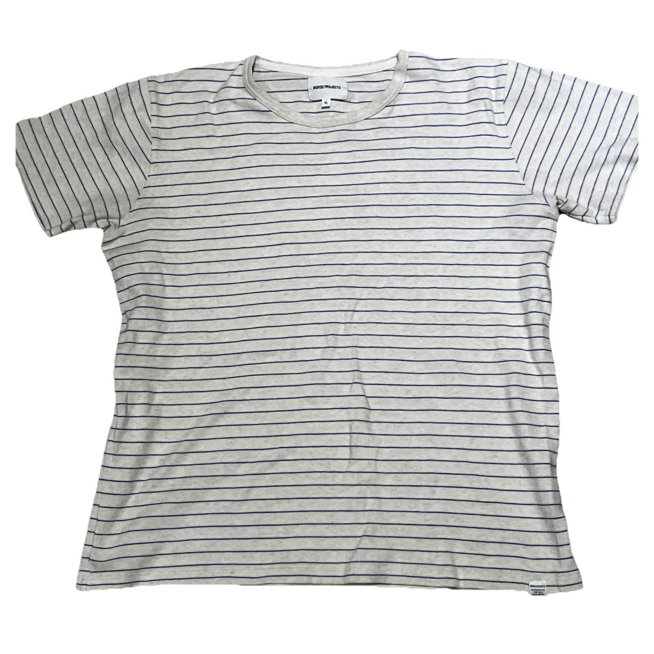 Norse Projects Niels T-Shirt, Mens XL, Blue White Striped, 100% Cotton