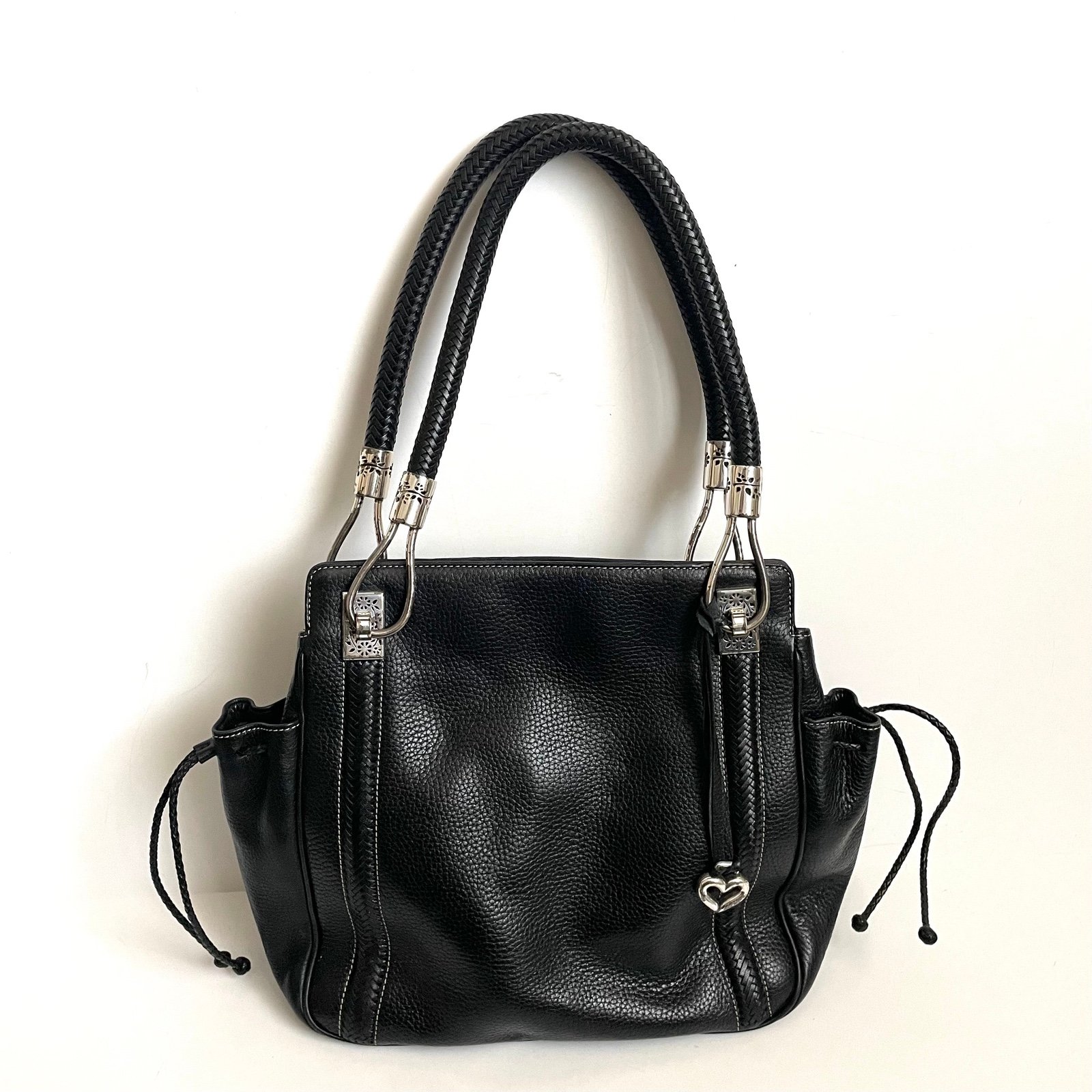 Brighton Shoulder Bag Tote Black Leather Woven Double Handles