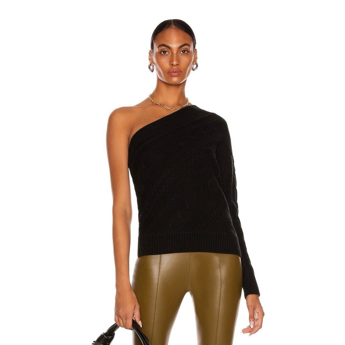 L'AGENCE Zoey Asymmetrical Cable Sweater Black Women’s Size Medium