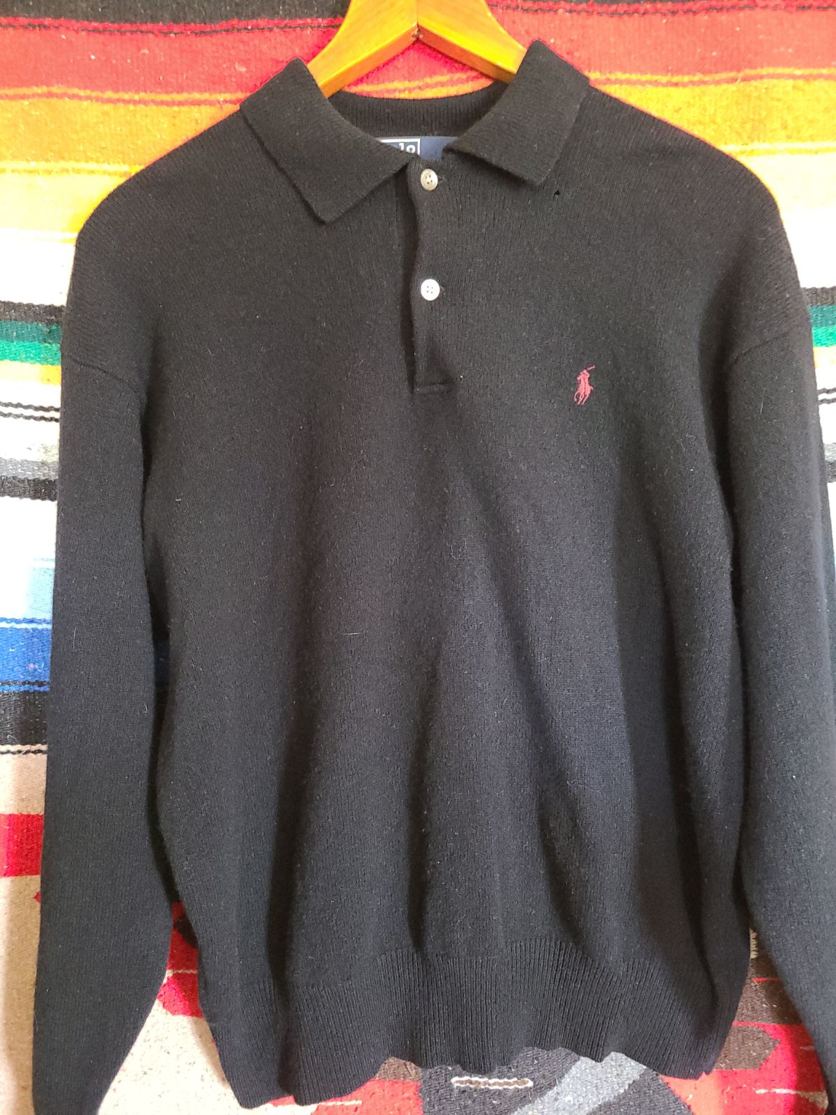 Polo Ralph Lauren Black Collared Sweater, 100% Lambswool Men XL, Hong Kong