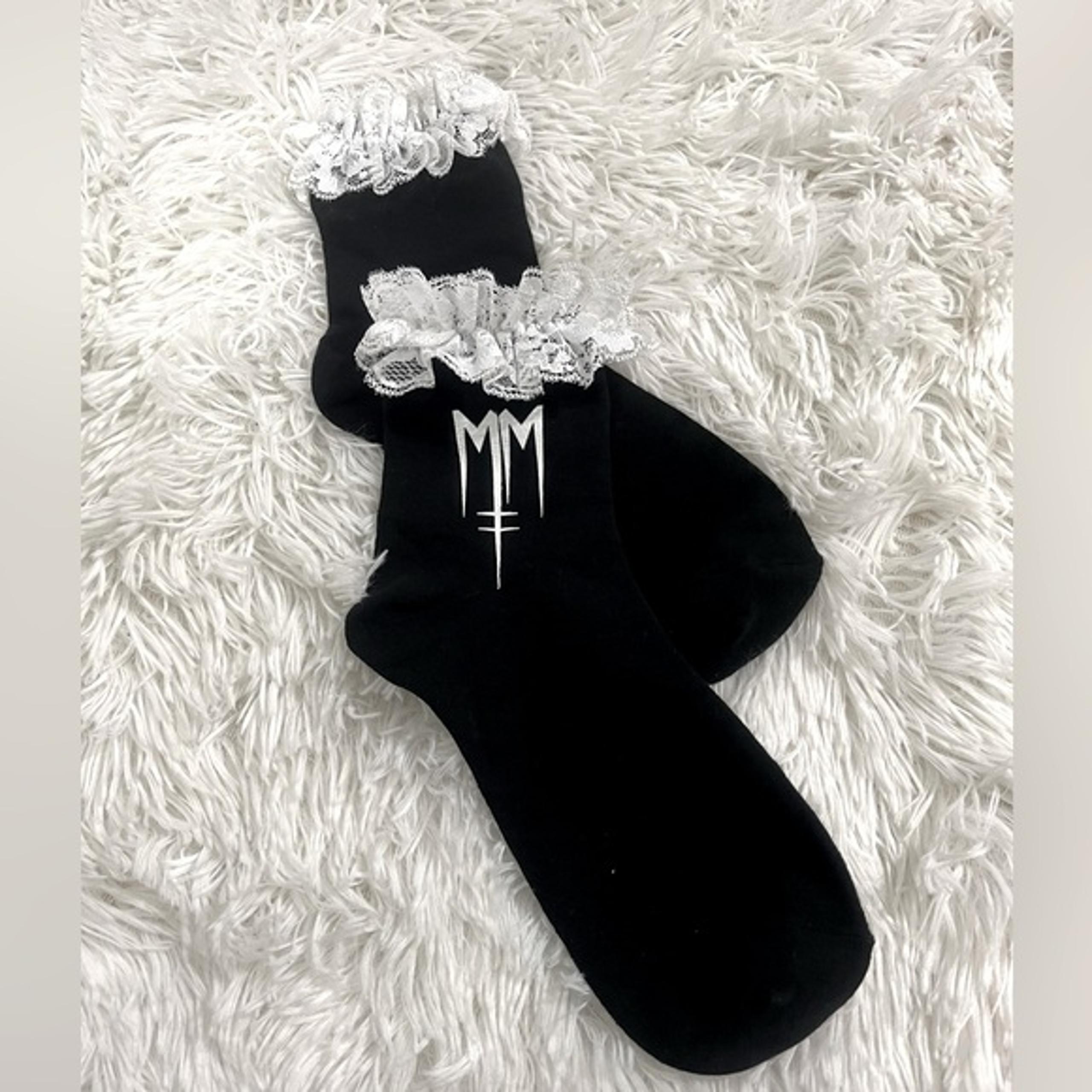 DOLLS KILL x MARILYN MANSON Collab Ruffle Ankle Socks Black White One Size