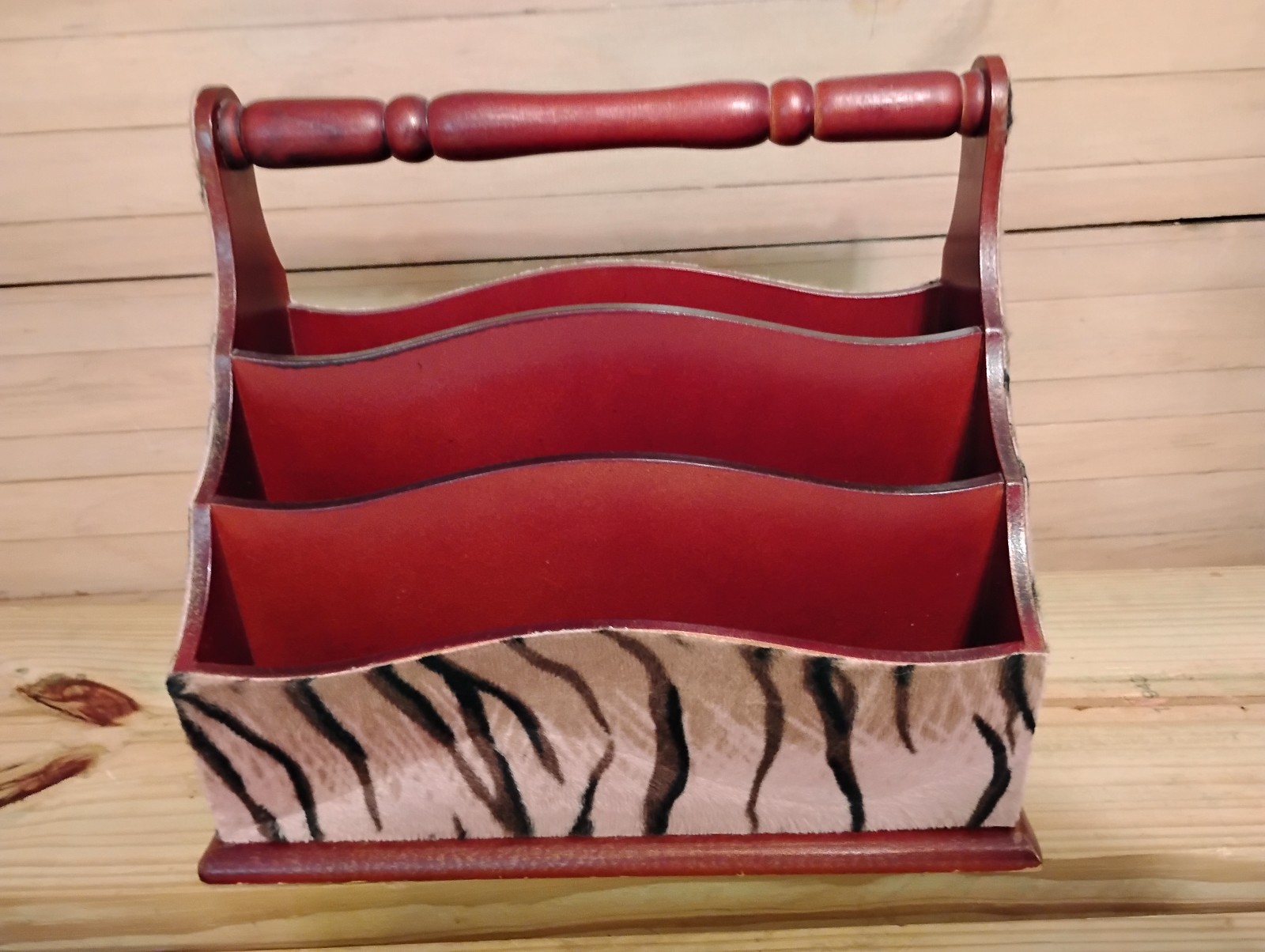 Cherry wood letter organizer desktop organizer tiger felt print