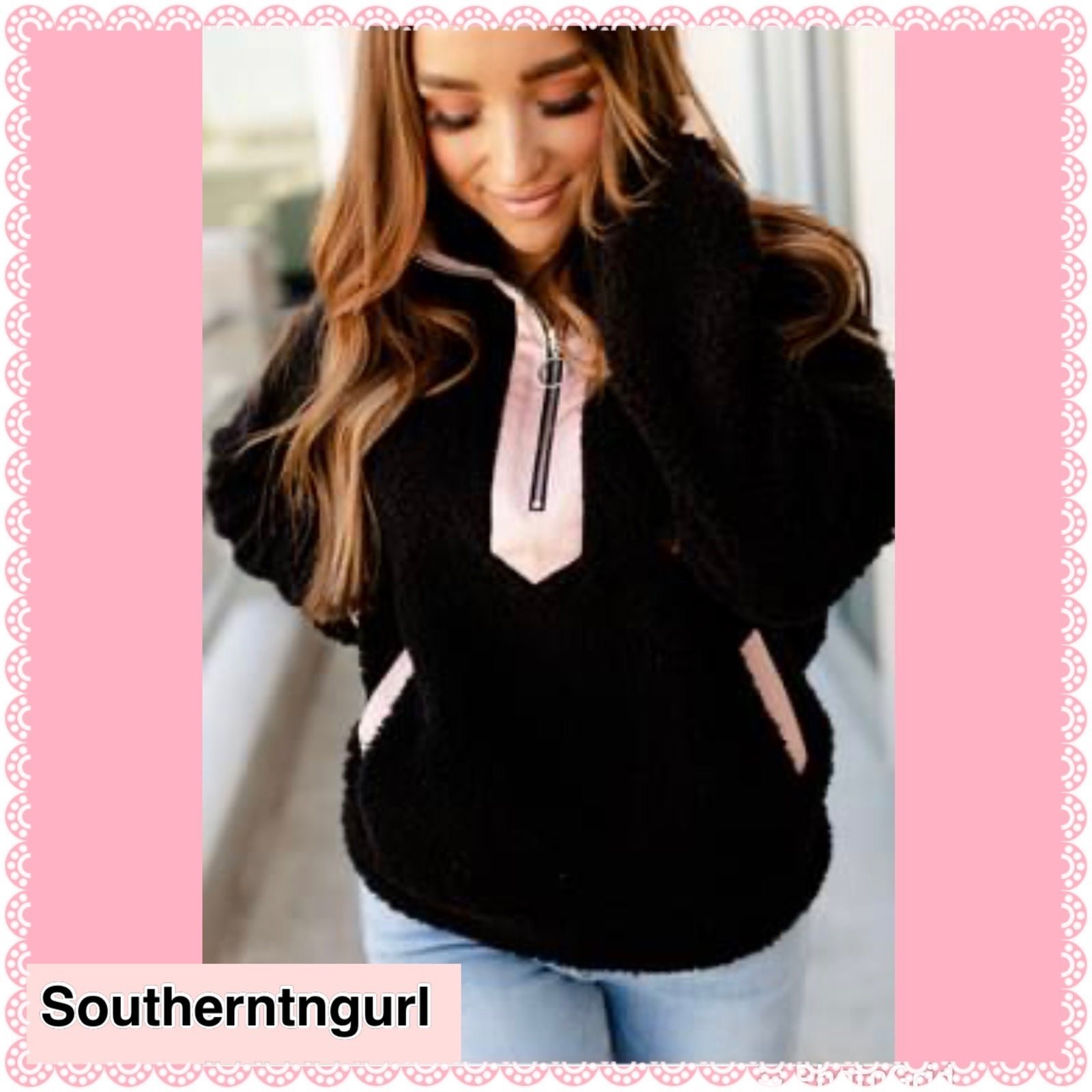NWT AMPERSAND Quarter Zip Sherpa Teddy Bear Sweatshirt/ Top Pullover Jacket