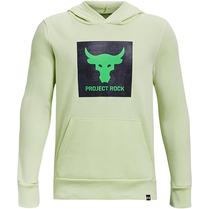 Under Armour UA Boys Project Rock Rival Fleece Hoodie 1373628-369 Green Medium