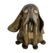 Hound Dog Art Pottery Bank Signed By Artist Luz Unique Handcrafted Puppy