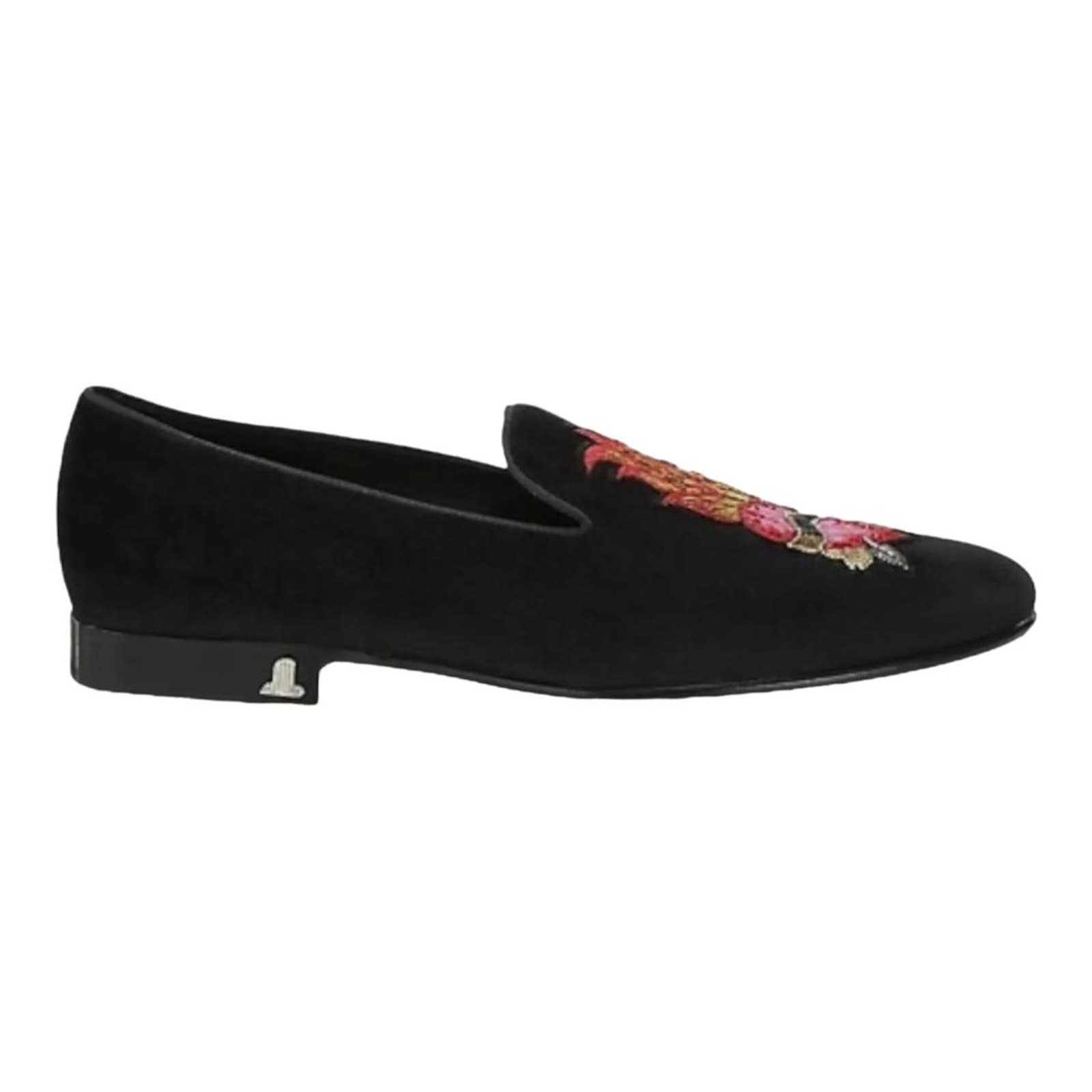 LANVIN Shoes Men's Size 12 Flaming Heart Leather & Velvet Smoking Loafers