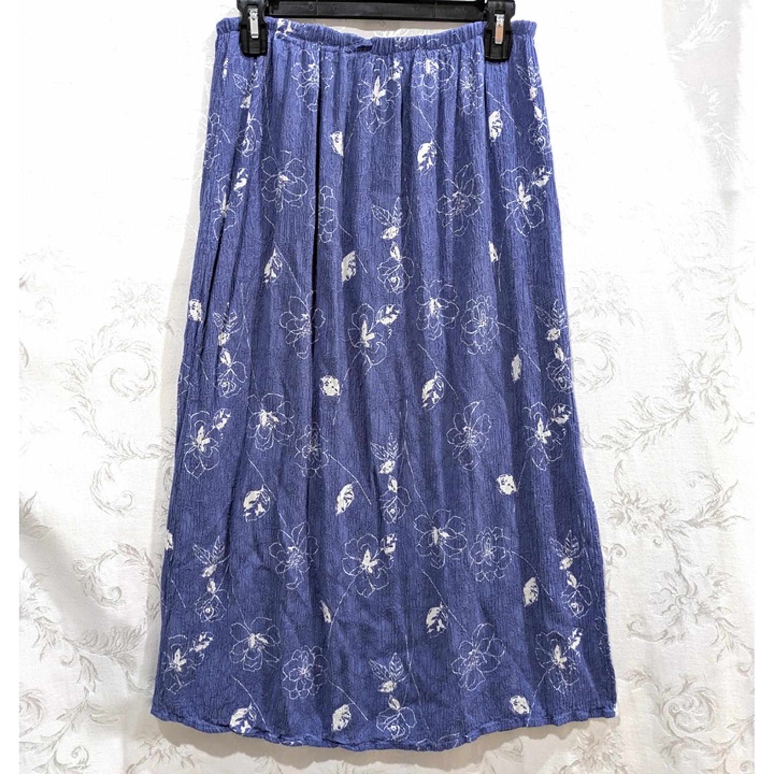 Vintage 90s Floral Midi Skirt Crinkle Cottagecore Grunge Grannycore Boho Pull On