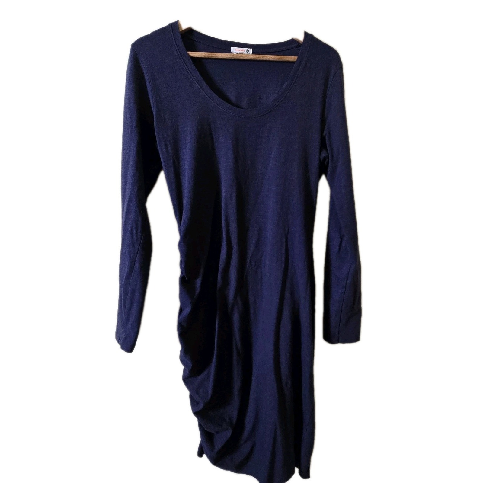 Sundry Anthropologie Navy Long sleeve Ruched Side Tie Dress Size 3 Large