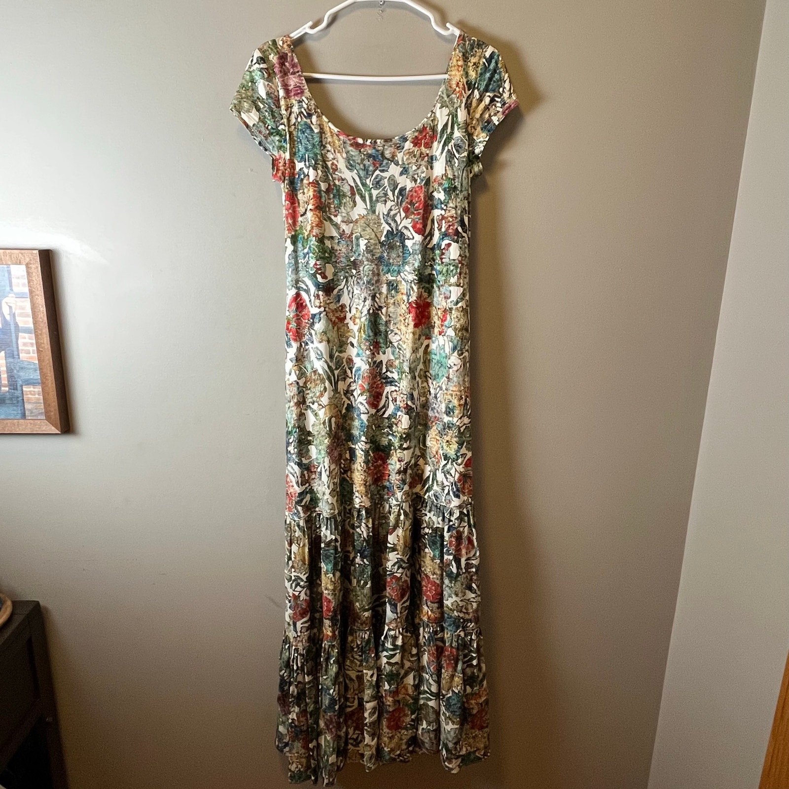 Peruvian Connection Wallflower Tiered Maxi Dress Antique Floral Size Small