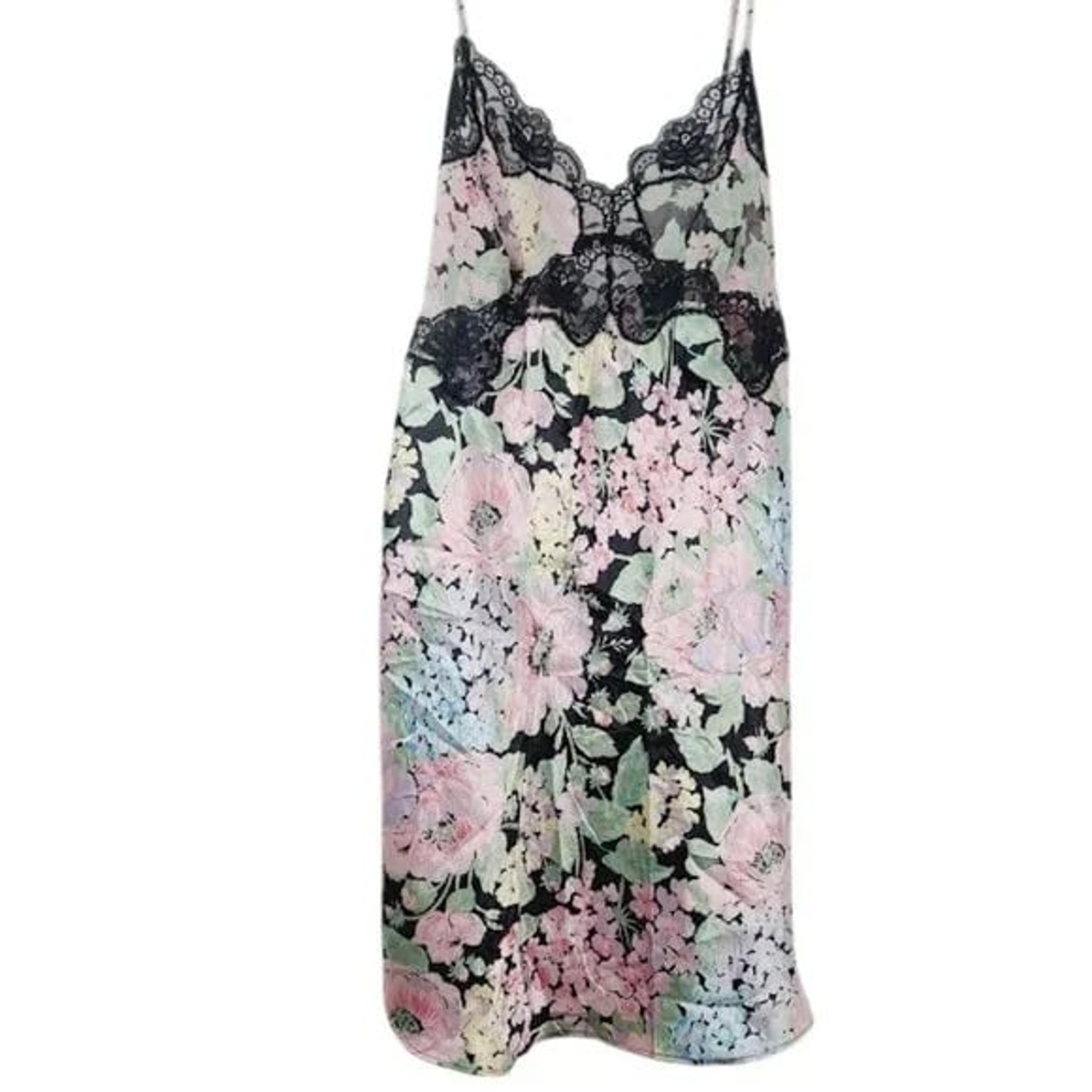 Victoria's Secret Women's Black Pink Floral V-Neck Pullover Night Camisole Sz L
