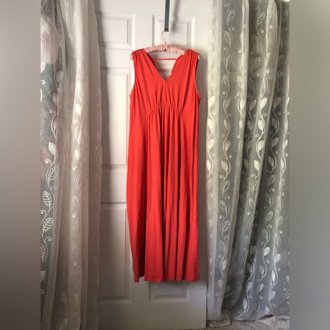 Soft Surroundings Antonia Sleeveless V-Neck Coral Cotton Modal Sz L Maxi Dress
