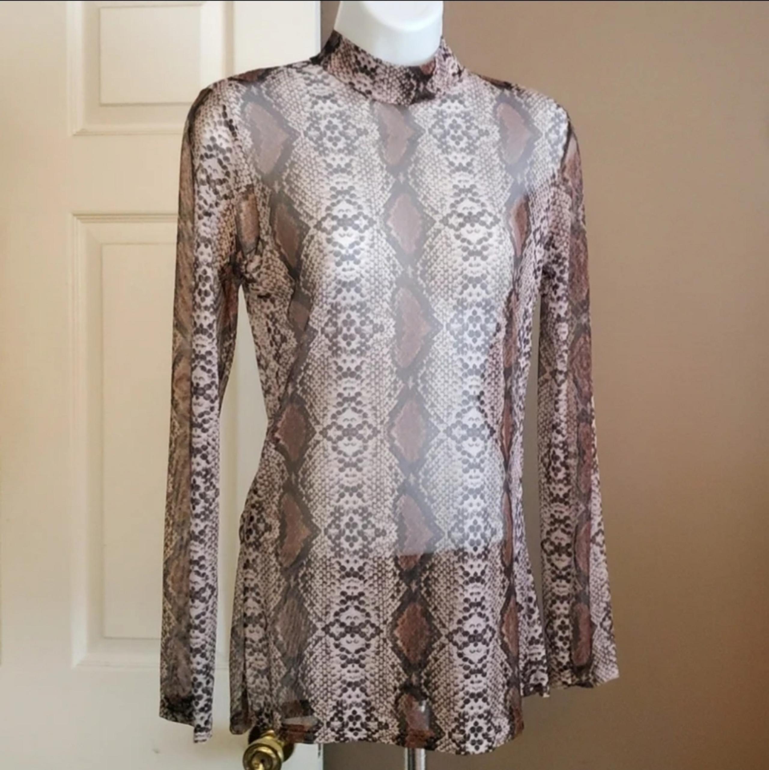 Nasty Gal Sheer Snake Print Blouse size Large
