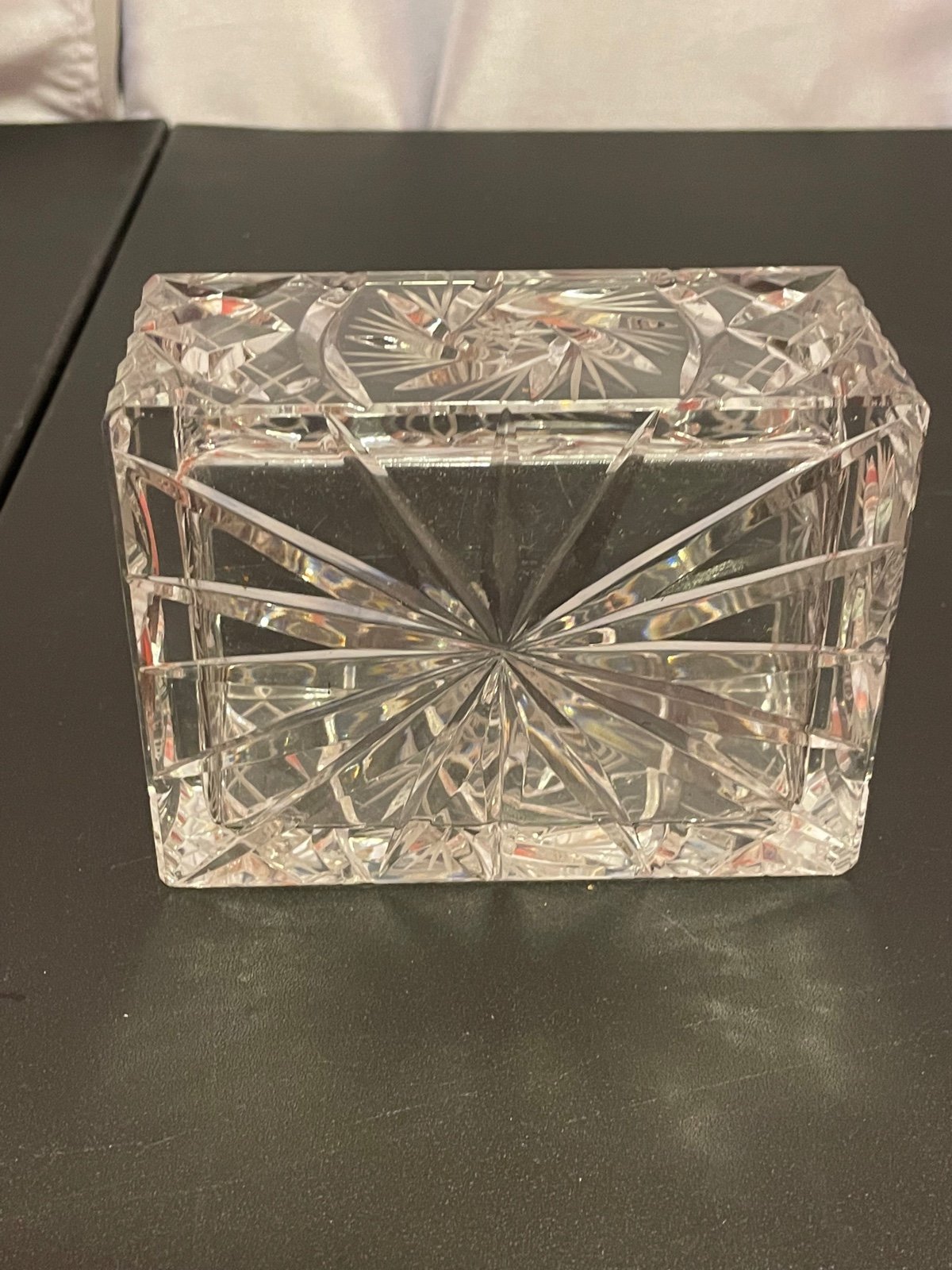 RARE BOHEMIAN HAND CUT CRYSTAL GLASS PINWHEEL AND STAR CIGARETTE BOX Ashtray