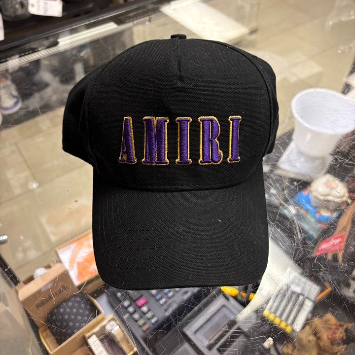 Amiri LA Purple Gold Black Spell out SnapBack Cap
