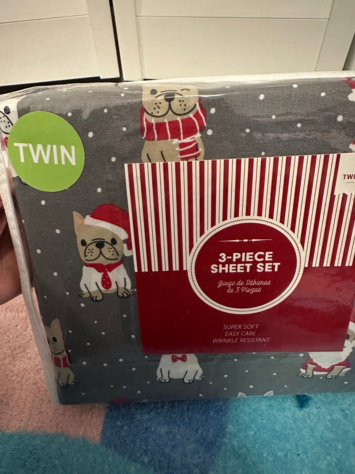 Christmas Frenchie/Boston Terrier Bed Sheet Set Twin Size