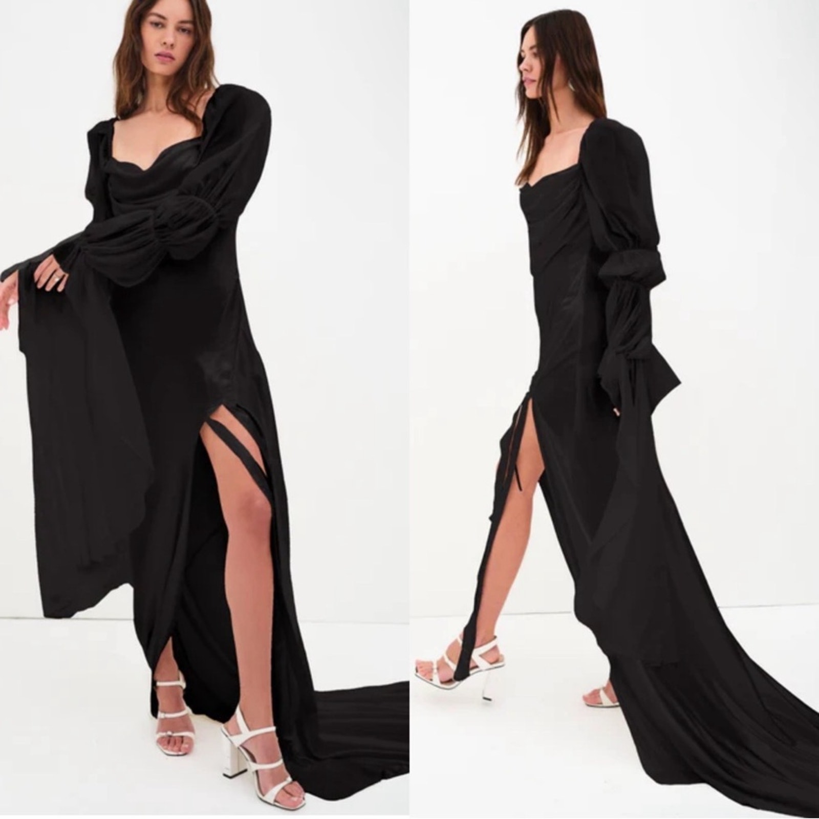 For Love & Lemons Black Willow Dramatic Puff Sleeve Maxi Gown Size XS
