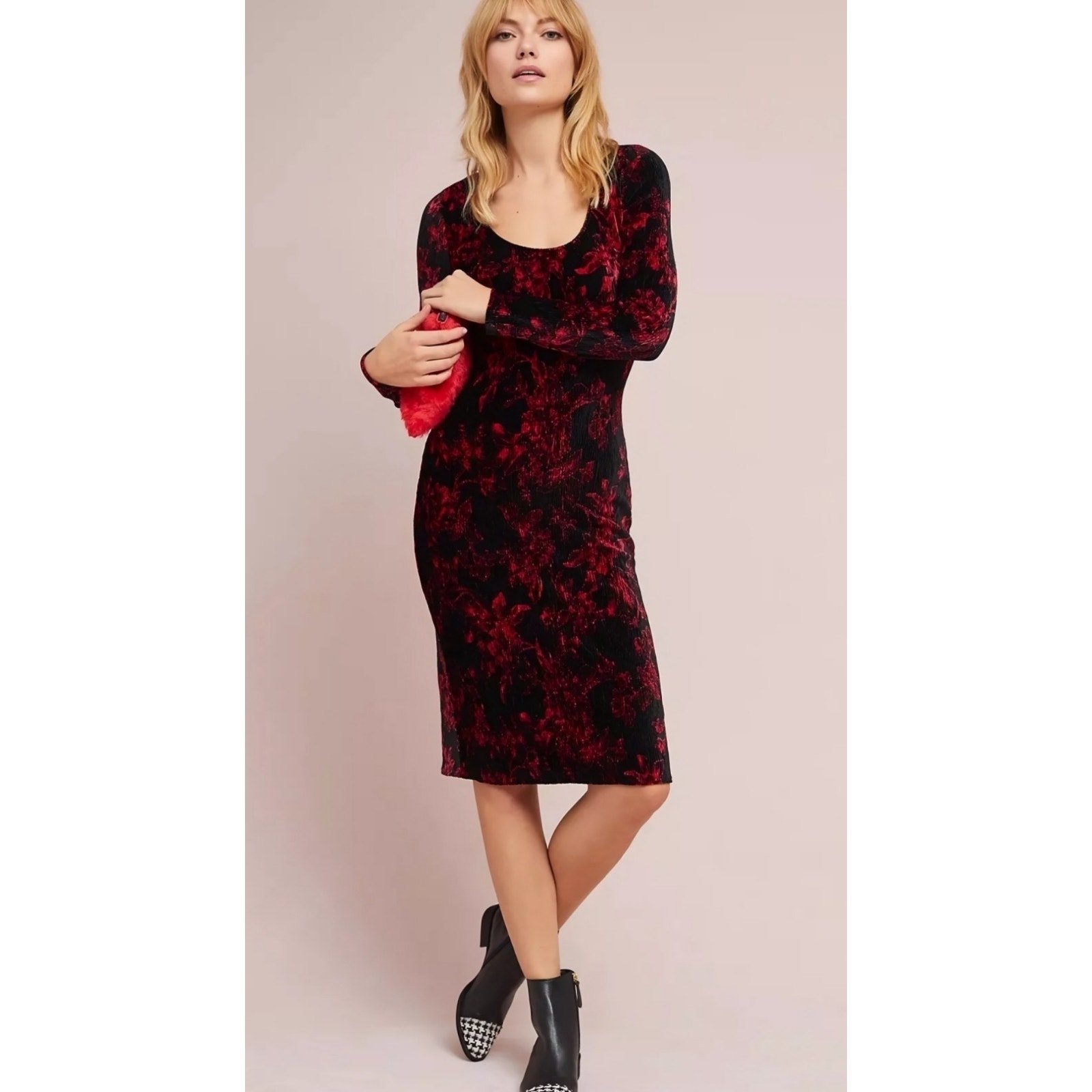 Anthropologie HD in Paris Dierdre Velvet Column Womens Red Dress Size Small S
