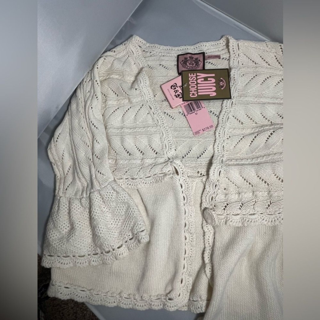 NWT Juicy Couture Cream knit cardigan 3/4 length sleeves size M