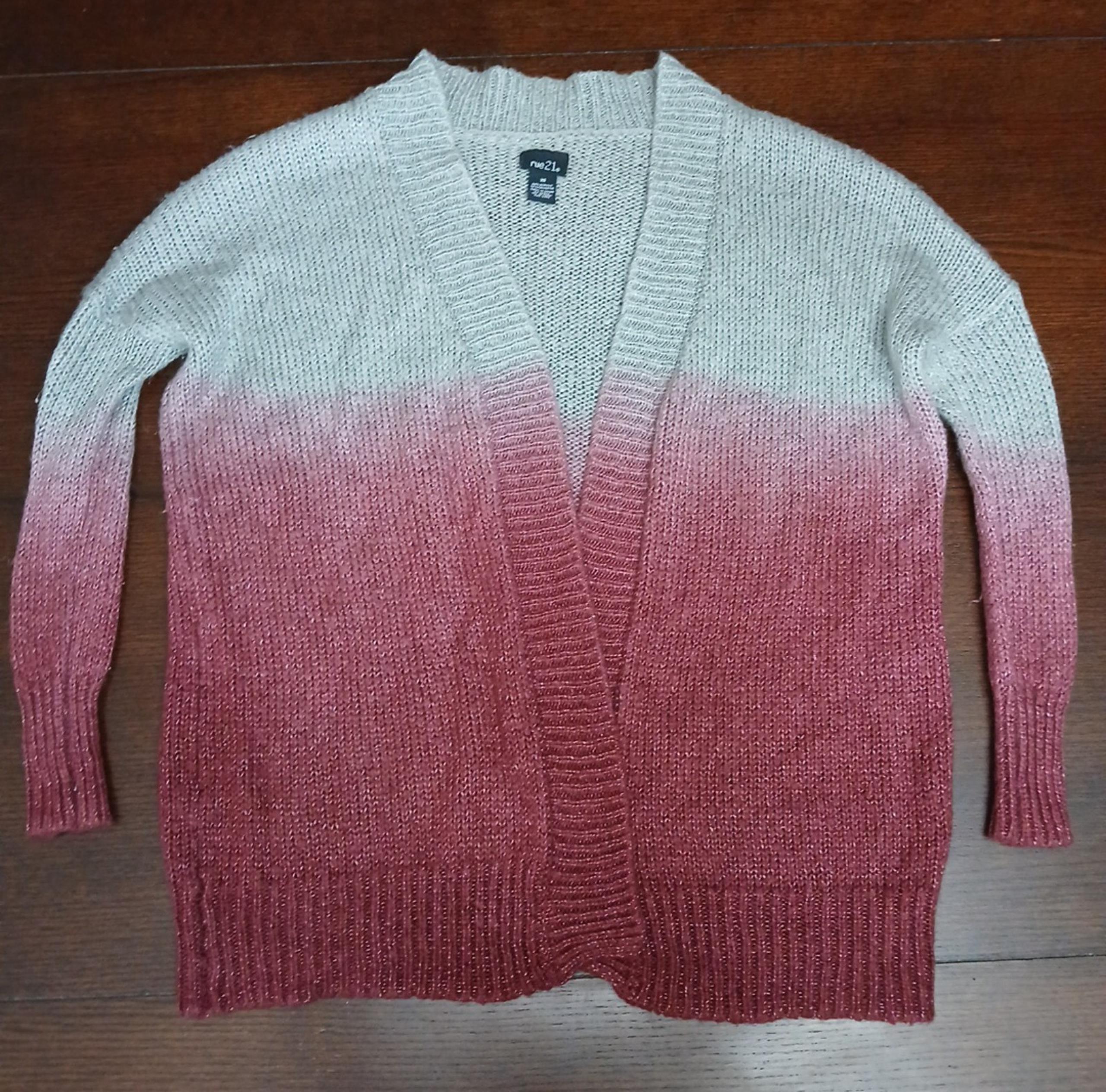 Rue21 size XS Sparkly Grey and Maroon/Magenta Pink Purple Knit Cardigan Sweater