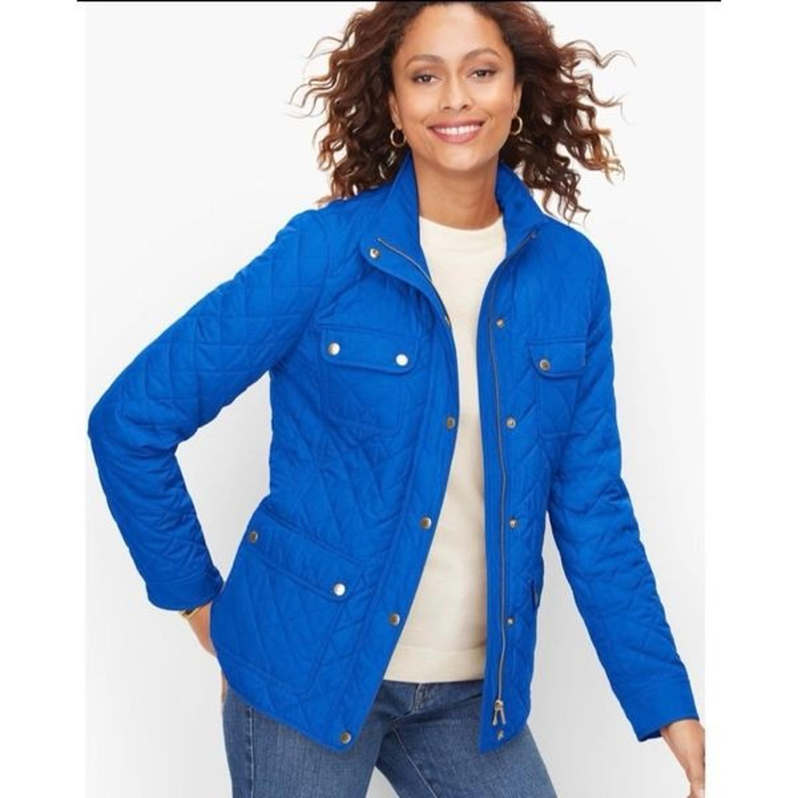 Talbots Diamond Quilted Jacket Royal Blue M Petit
