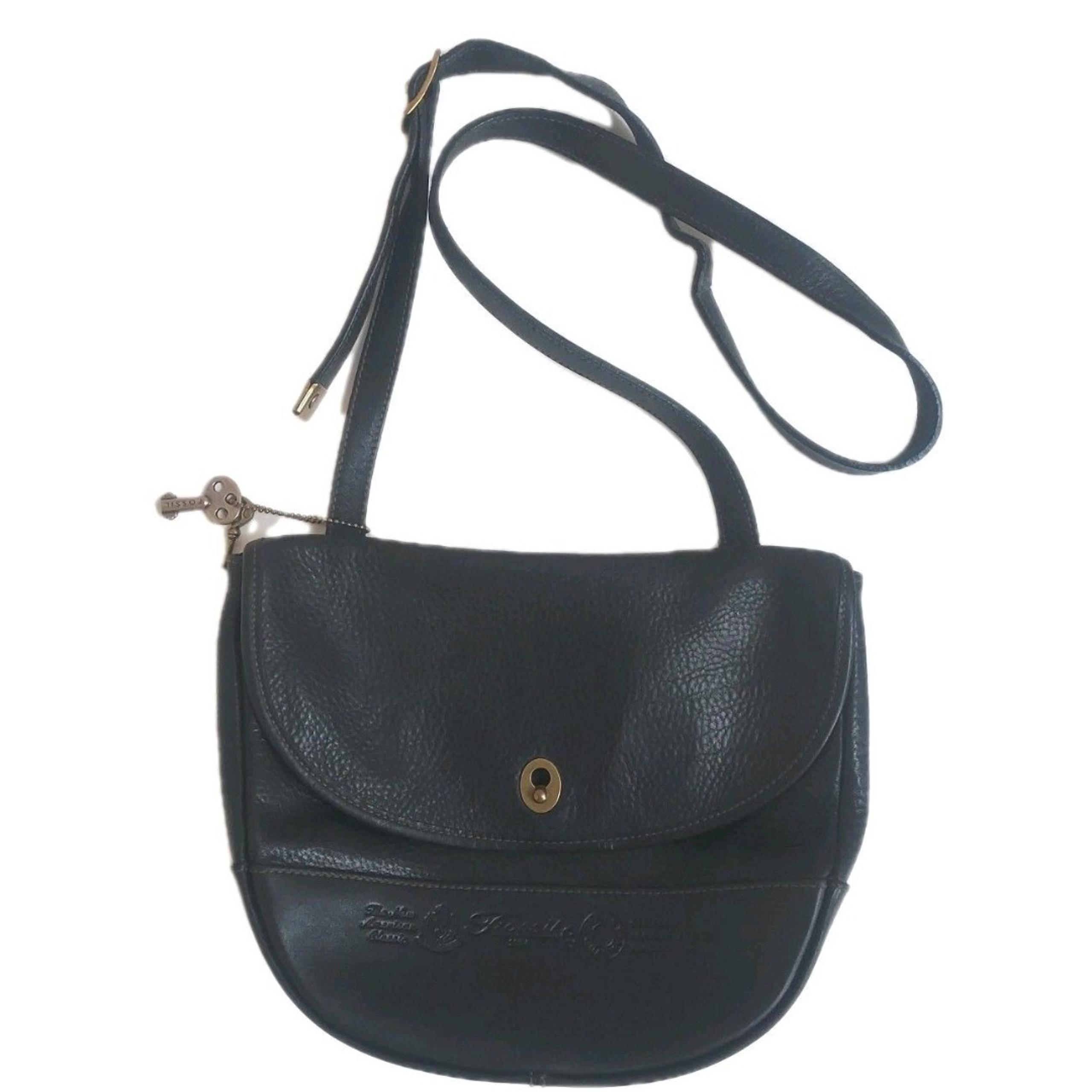 FOSSIL BLACK Leather Crossbody Adjustable Strap Messenger Bag Purse 75082