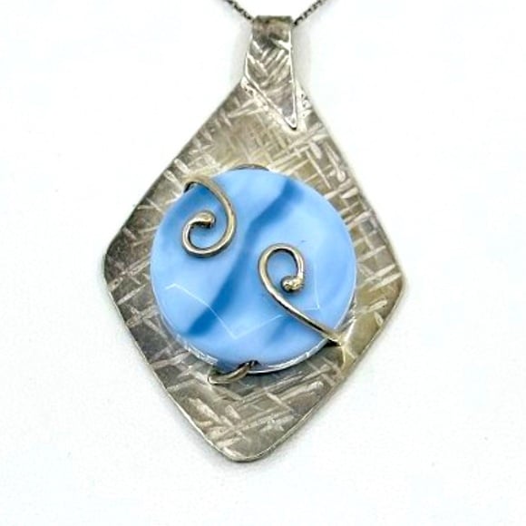 Handmade Sterling Silver Blue Lace Agate Pendant