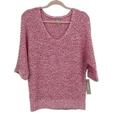 Chico's Pullover V-neck Tape Yarn 3/4 Sleeve Sweater Summer Berry Small/4