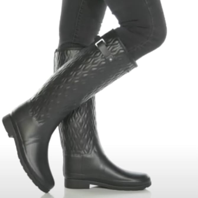 Hunter NWOB SCUFF Refined Tall Vertical Quilted Black Women's 6 Rain Boot