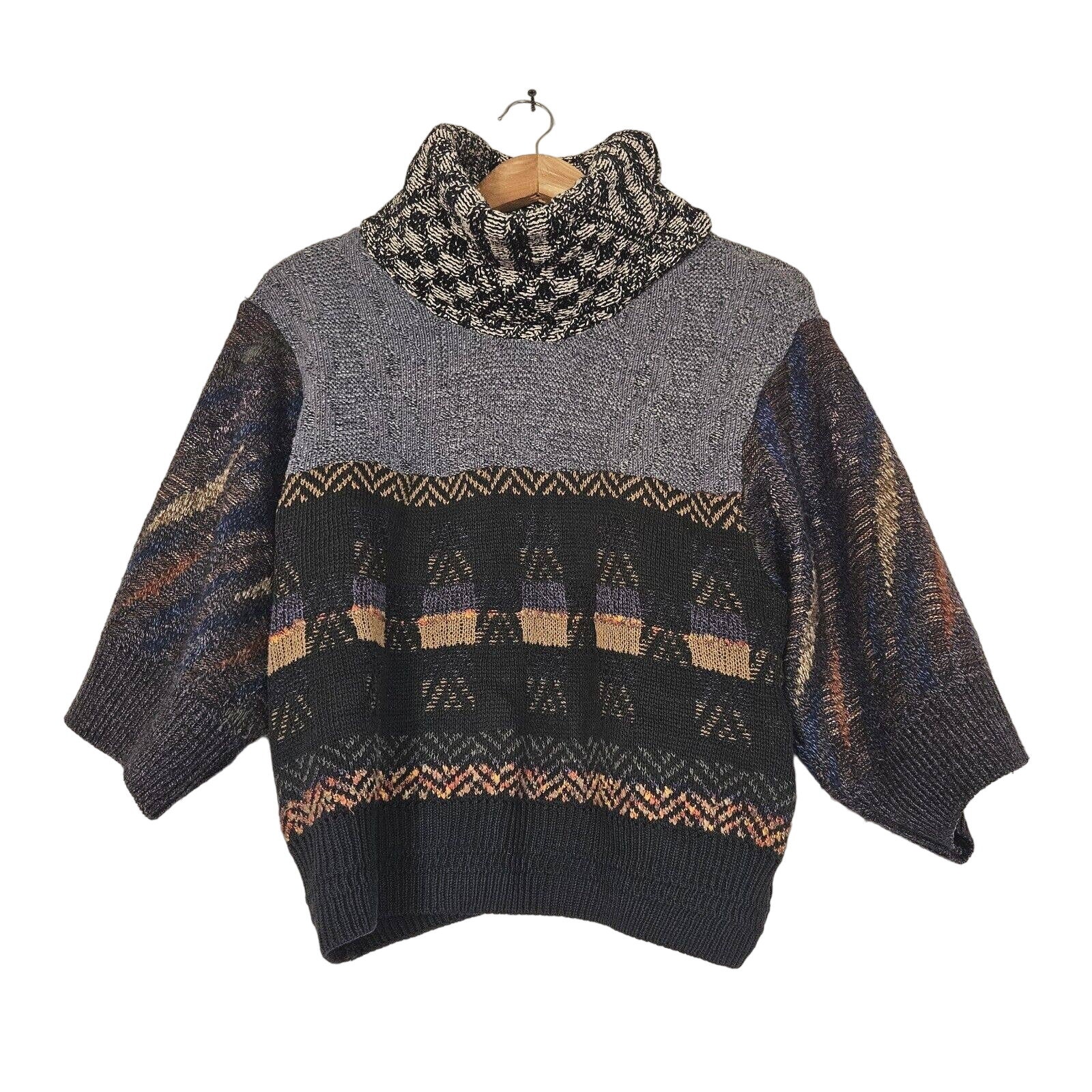 Urban Renewal Geometric Grandpa Sweater Womens S Vtg Reworked Patchwork Knit
